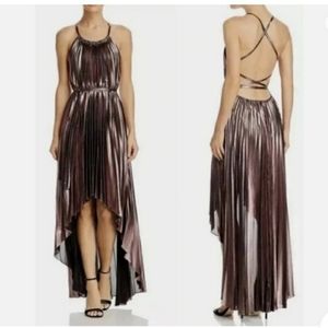 NWT - BCBG Max Azria Valerie metallic criss-cross low back and high low dress